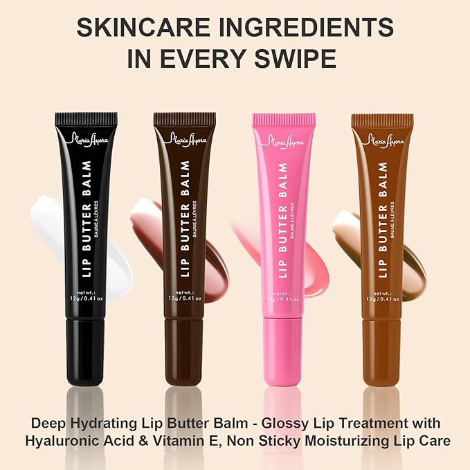 Deep Hydrating Lip Butter Balm - Hydrating Lip Treatment with Glossy Finish, Shea Butter, Vitamin E, Peptides & Hyaluronic Acid - Vegan, Non-Sticky, Lip Care - 2 Pack (Vanilla Beige-Unscented)