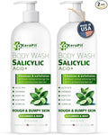 KERAPIL Exfoliating Body Wash with Salicylic Acid - No Dry Out, Gentle Exfoliates Rough and Bumpy Skin, Body Acne Wash, BHA & AHA - Cucumber and Mint Salicylic Acid Body Wash - (16 fl oz x 2)