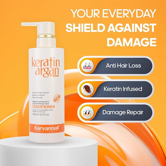 Keratin Argan Damage Repair Smoothing Hair Conditioner 16.9 Fl Oz, Anti-Hair loss, Color Protection, Anti-Thinning Conditioner, Sulfate and Paraben-Free, For All Hair Types, 500ml