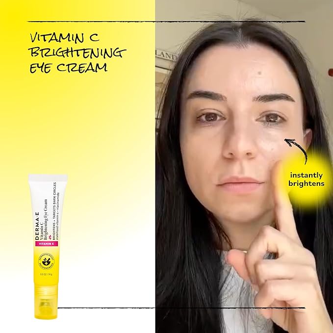 Derma E Vitamin C Brightening Eye Cream, 0.5 Fl Oz, Under Eye Cream with Niacinamide, Caffeine & Cucumber Extract, Helps Reduce Dark Circles & Puffiness, Cooling Tip Applicator, Filter-Like Finish
