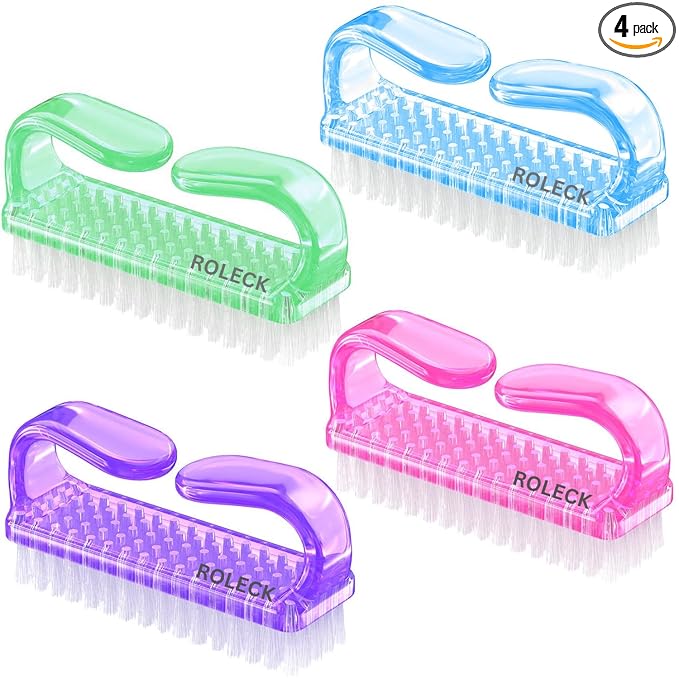 4 Pcs Nail Brush for daily Use - 4 Different Kinds of Fingernail brush with Plastic Handle Nail brush for cleaning Fingernails - Easy to use Nail Scrub brush - Nail Cleaner Nail brushes for Hands Feet