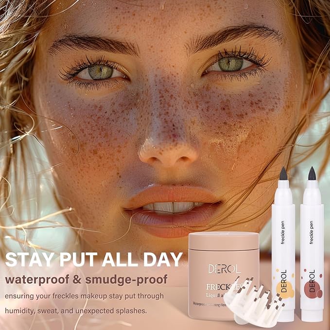 MARBUROLY Natural Freckle Nude Warm Blush Makeup Kit- Liquid Fake Freckle Air Cushion, 2 Colors Freckle Pen, Powder Cushion Blush, Waterproof Long Lasting Freckles Marker for Cheek
