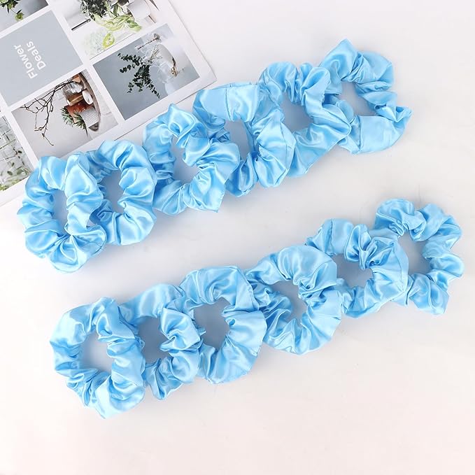 Silk Satin Scrunchies for Women Girls 12 PCS Blue Hair Scrunchies Silk Satin Hair Ties for Thick Hair Bulk Hair Ties Hair Accessories