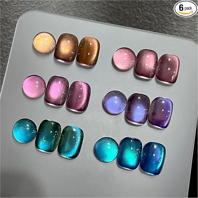 GAOY Glitter Cat Eye Gel Nail Polish Set with Magnet Colorful Galaxy for Holographic Cat Eye, Salon Gel Manicure and Nail Art DIY at Home