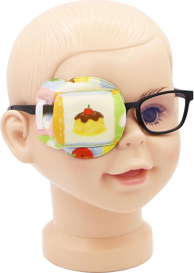 Astropic 3D Cotton & Silk Eye Patch for Kids | Boys Girls Eye Patch for Glasses | Medical Eyepatch for Children with Lazy Eye (Chocolate Cake, Right Eye)