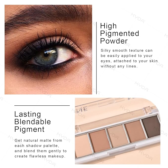 KYDA 5 Colors Netural Nude Eyeshadow Palette with Brush, Matte Brown Eyeshadow, All Matte Eyes Palette, High Pigment Eye Makeup Gift for Women, Korean Eyes Makeup, HAZEL ASIN B0FV7R