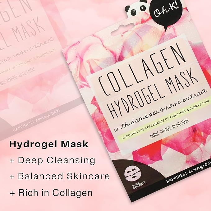 Oh K! Hydrogel Mask - Collagen - Moisturizing Face Mask Sheet - Hydrating Face Sheets - Rich in Collagen, Rose Water - Korean Skincare - 1 Pc (Pack of 3)