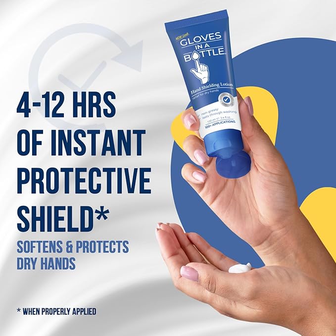 Gloves In A Bottle Shielding Lotion Tube 3.38 oz – TSA-Approved Travel Size Hand Cream for Nurses, Healthcare Workers, Dry & Cracked Hands – Deep Hydration Lotion, Skin Barrier Repair | 2-Pack