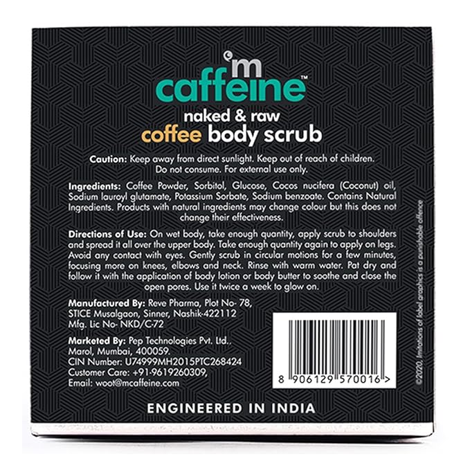 mCaffeine Naked and Raw Coffee Body Scrub - Coconut - Normal to Oily Skin for Unisex - 3.5 oz Scrub