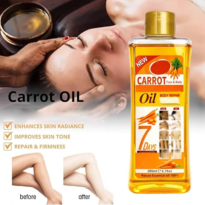 Carrot Oil for Massage and Skin Moisturizing, Lightweight Hydrating Body Oil for Dry Skin, Spa Body Care Oil with Carrot Extract, 200ml / 6.76 fl oz