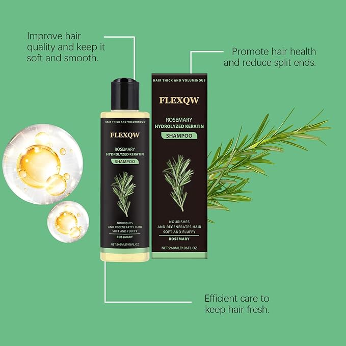 Rosemary Hair Growth Shampoo, 265ML Natural Thickening & Strengthening Shampoo with Hydrolyzed Keratin for Thinning Hair & Hair Loss for Women and Men, Nourishes and Repairs Hair Scale.