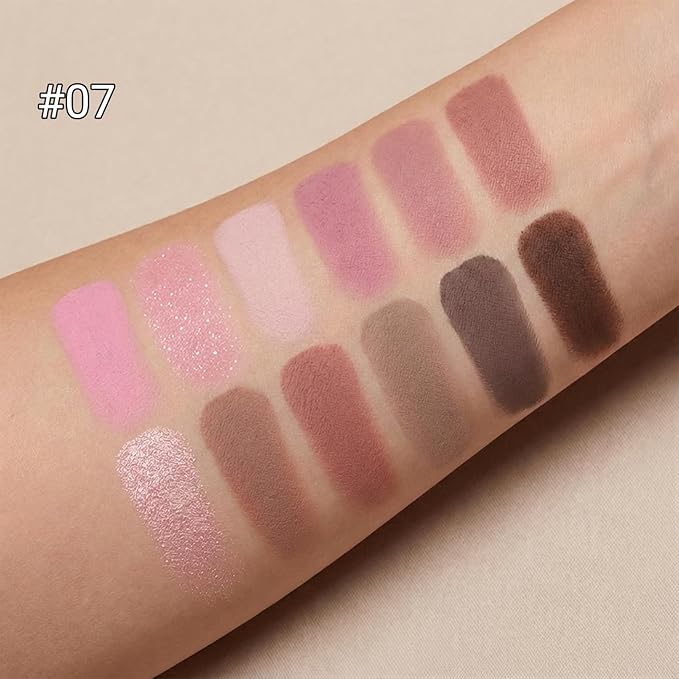 Erinde 12 Colors Eyeshadow Palette, Lavender Pink Neutrals & Nude Eye Shadow Makeup, Matte Shimmer Finishes, Long Lasting Ultra-Blendable Waterproof Eyeshadow Powder for Daily & Party, 07