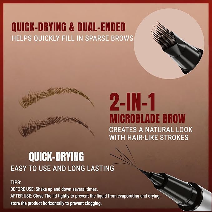 Eyebrow Pencil for Women, 2-in-1 Microblading Eyebrow Pen with 4D Square & Ultra-Fine Tips, Waterproof Long-Lasting Brow Pencil, Hair-Like Strokes for Natural Fuller Brows with Brow Brush, Dark Brown