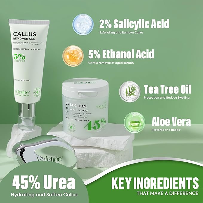 Tea Tree & Aloe Foot Care Set - Urea Cream,Callus Remover Gel & Foot Callus Remover,10Pairs Mask Sleeves for Dry Cracked Feet - Pedicure Kit for for Birthday Women Men Gift