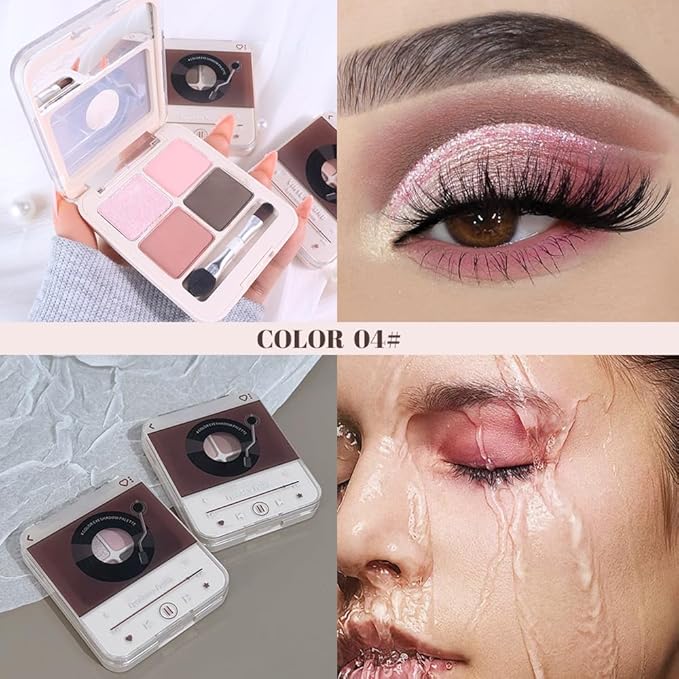 CAKAILA Pink Brown 4Colors Eyeshadow Makeup Palette with Brush Mirror,Natural Neutral Powde Eye Shadow Palettes for Older Women,Long Lasting Naturing-Looking,Lightweight Eye Makeup Kit Travel Size