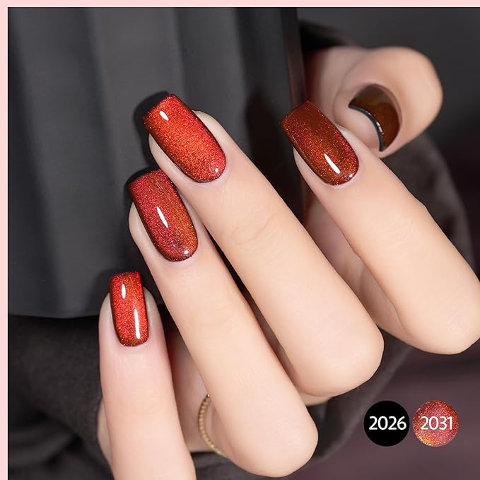 GAOY Cat Eye Gel Nail Polish, 16ml Glitter Holographic Nail Polish with Magnet, Reflective Translucent UV Gel, 2031 Vintage Burgundy