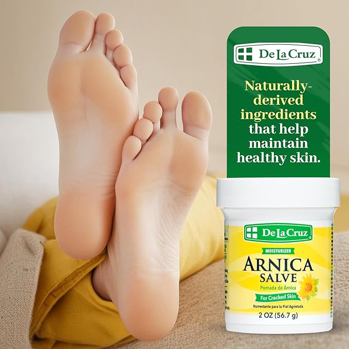 De La Cruz Arnica Salve Foot Care Cream for Dry Cracked Heels & Feet, Skin Care, Hand Salve, 24 Hour Moisture Balm - 2 OZ (6 Pack)