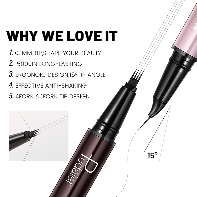 Waterproof Microblading Eyebrow Pen,2-in-1 Dual Ended Eyebrow Pen & 10 Eyebrow Stamp,4-Fork-Tip & Precise Brush-Tip for Natural Hair-Like Brows, Perfect Eyebrows Makeup. (cool blonde)