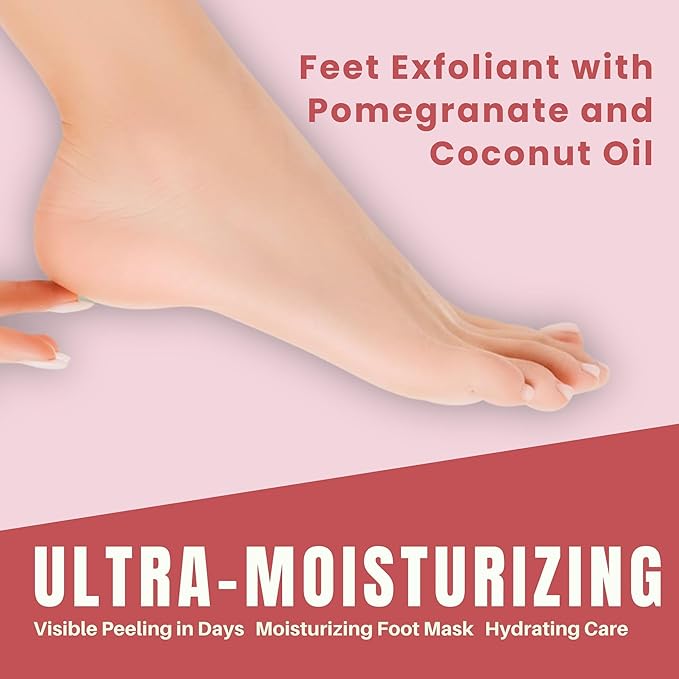Oh K! Foot Peel Mask - Pomegranate - Foot Peeling Mask for Dry Feet and Cracked Heels - Feet Exfoliant with Pomegranate and Coconut Oil - 1 Pair (Pack of 2)