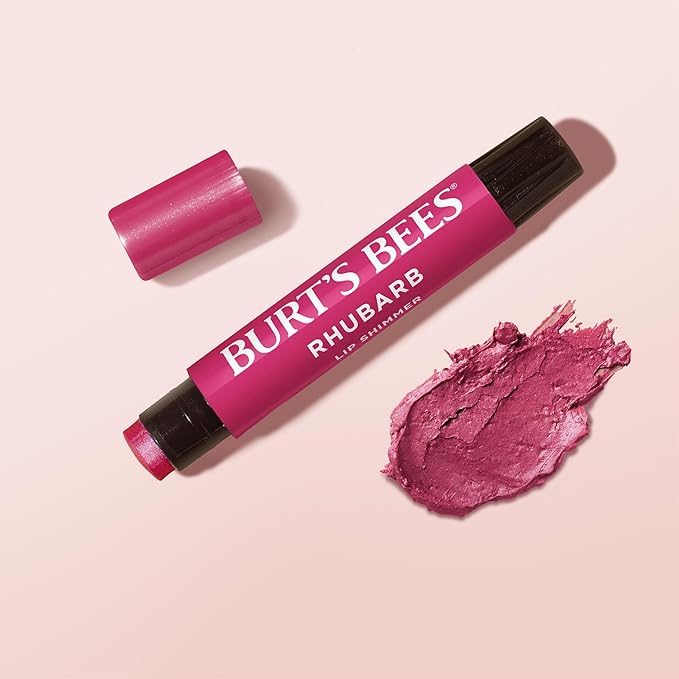 Burt's Bees Shimmer Lip Tint Set, Mothers Day Gifts, Tinted Lip Balm Stick, Moisturizing for All Day Hydration with Natural Origin Glowy Pigmented Finish & Buildable Color, Rhubarb (4-Pack)