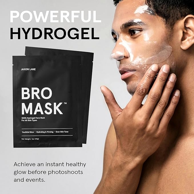 JAXON LANE BRO MASK Premium Korean Face Mask for Men (2 x 4 Pack) - Anti Aging Sheet Masks w/Hydrogel, Vitamin C, Hydrolyzed Collagen, & Hyaluronic Acid - Perfect Skin Care for Men