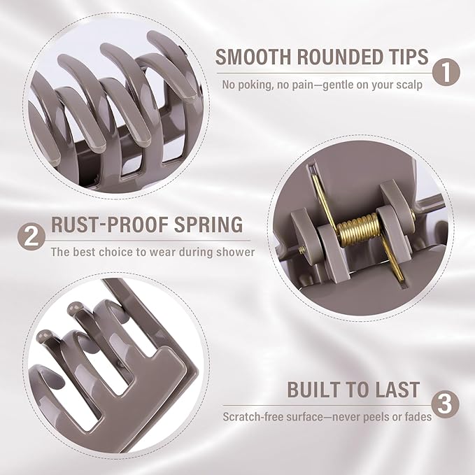 TOCESS Nylon Hair Claw Clips: Flexible & Unbreakable Safe Large Neutral Hair Claws for Thick/Thin Hair Women - Strong Hold 4 Pack 4 Inch Big Jaw Clips