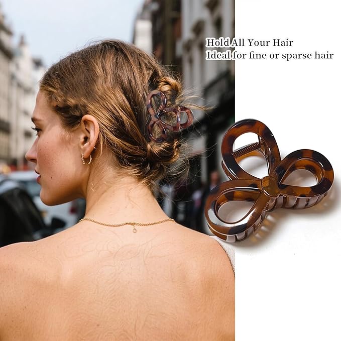 3.3 Inch Hair Claw Clips, Unbreakable Glossy Bow Claw Clip for Women's Thin & Medium Thick Fine Hair, 5 Pack