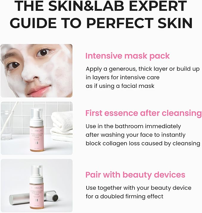 [Skin&LAB] 3D PDRN X Collagen Glow Booster Toner, PDRN & Collagen, Firming & Radiance Boosting, Bubble Texture for Better Absorption, Korean Skincare, 3.38 fl. oz