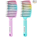 2 Pack Detangling Brush Getting Knots Out without Pain Adds Shine and Makes Hair Smooth,Detangler Boar Bristle Hair Brush for Adult & Kids Wet or Dry Hair(Green&Pink)