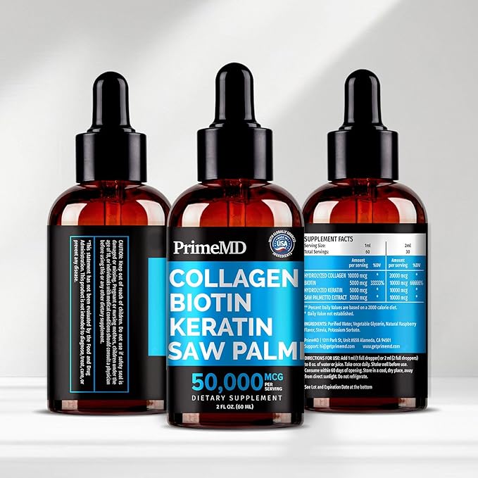 Liquid Collagen Peptides for Women - Serum Complex with Biotin Vitamin, Hydrolyzed Keratin Protein and Saw Palmetto - Comprehensive Formula for Hair, Skin, and Nails Wellness - 2fl oz (Pack of 2)