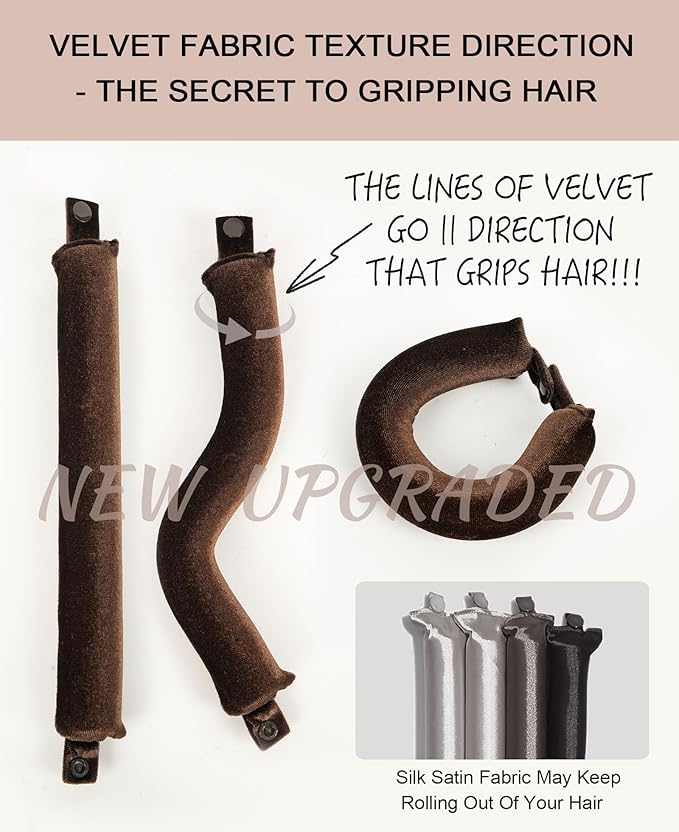 Classic Heatless Curls Overnight Rods - Upgraded Directional Grip Velvet Heatless Hair Curler to Sleep in No Heat Heatless Curling Flexi Rods Foam Hair Rollers for Blowout Look Long & Medium Hair
