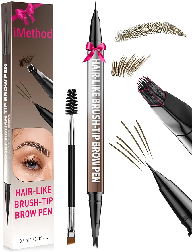 iMethod Eyebrow Pen - Eyebrow Pencil,2-in-1 Eyeliner Dual-Ended Brush-Tip Microblading 4d Eyebrow Pencils for women,Long Lasting Waterproof Hair-Like Brow Pencil,with Eyebrow Brush,Brown