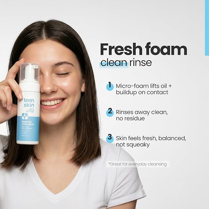 natural outcome Teen Skin Face Wash | Gentle Foaming Daily Boys & Girls Facial Cleanser Lotion | Natural Non-toxic Ingredients | For Teens, Preteens & Kids Looking to Prevent Acne | 5 oz