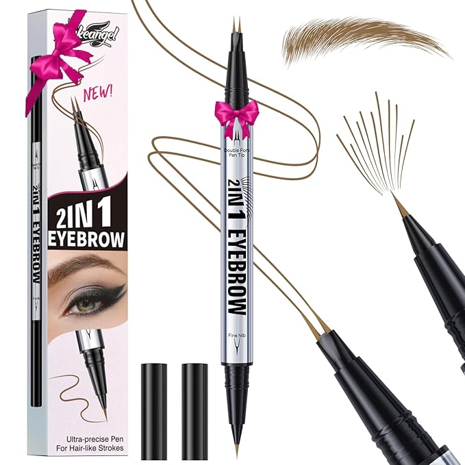 Eyebrow Pen, Waterproof 2-in-1 Dual-Ended Microblading Eyebrow Pencil Upgraded Eye Brow Pen with 2 Fork Tip for Natural-Looking Hair-Like Defined Brows, Last All-Day (Light Brown)