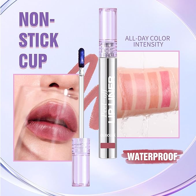 BANGFENG 4Pcs Peel Off Lip Liner Stain Set - 24H Color Hold Long-Lasting, Smudge-Proof, Waterproof Nude Matte Lip Tint, Non-Fading Peel Off Lip Color, Effortless Precision & Full Coverage