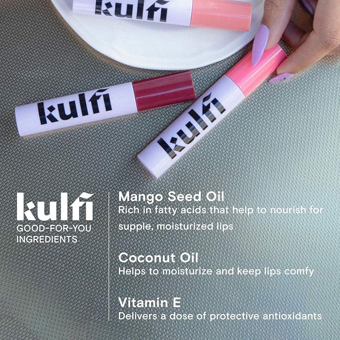 Kulfi Lassi Lips Staining Lip Oil, | Color: Rose - pink nude | Long-Lasting Moisturizing with Mango Seed Oil, Coconut Oil, Vitamin E, High Shine Finish, 0.14 oz / 3.8 mL