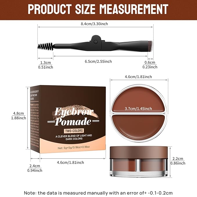 Dual Color Eyebrow Pomade for Women 2-in-1 Waterproof & Sweatproof Brow Gel with Foldable Dual-Ended Brush - Natural Looking, Long Lasting, All-Day Wear for Beginners (Light Brown+Brow Gel)