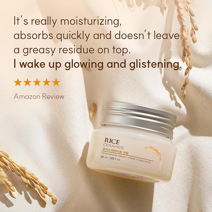 The Face Shop Rice Ceramide Cream, Hydrating Face Moisturizer, for Dry & Combination Skin, Lightweight, Fast-absorbing, 1.69 fl. oz. (Pack of 2)