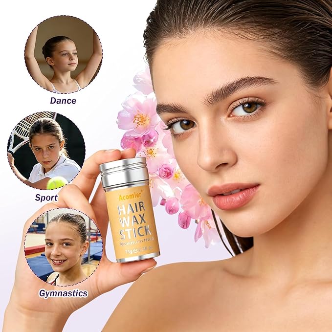 Hair Wax Stick & Slick Back Brush Set for Flyaways, Edge Control Wax Stick for Hair with Boar Bristle Brush for Women, Kids, Dancers,Frizz Tamer Pomade Balm Gel Stick for Clean Girl Sleek Ponytail Bun