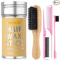 Hair Wax Stick & Slick Back Brush Set for Flyaways, Edge Control Wax Stick for Hair with Boar Bristle Brush for Women, Kids, Dancers,Frizz Tamer Pomade Balm Gel Stick for Clean Girl Sleek Ponytail Bun
