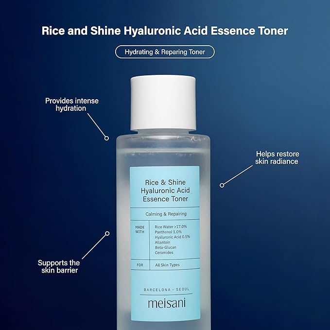 Rice & Shine Hyaluronic Acid Essence Toner - Hydrating Brightening Facial Toner with Ceramides and Panthenol| Korean Vegan Skincare | 5.07 fl.oz.