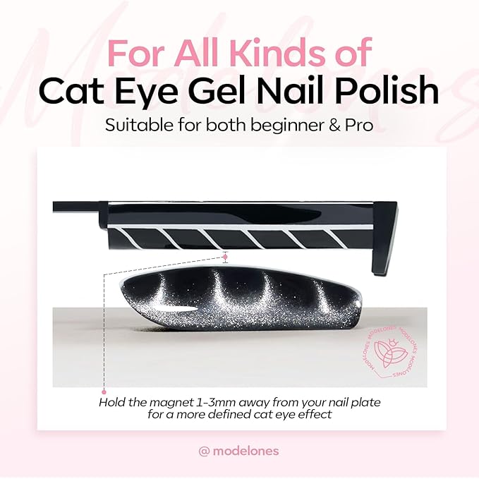 modelones Cat Eye Gel Polish Nail Magnet, 3-in-1 Cat Eye Magnet Pen & Heart-Shaped for Nail Art Tool Cylindrical & Ball &Lightning Circle Cat Eye Magnet for Cateye Gel Polish DIY Salon