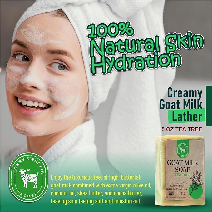 Honey Sweetie Acres Tea Tree Goat Milk Soap - Handmade 5 oz Bar, Made with Natural Ingredients, Moisturizing & Gentle, Made in the USA