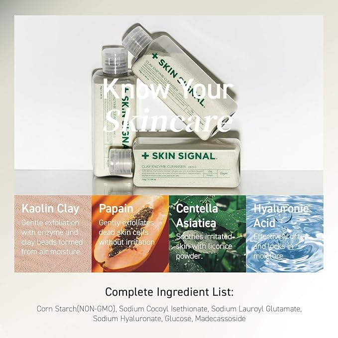 White Clay Enzyme Cleanser, Gentle Exfoliating Face Wash for Sensitive Skin, Deep Pore Facial Cleanser, Powder to Creamy Clay Mask, Korean Skin Care