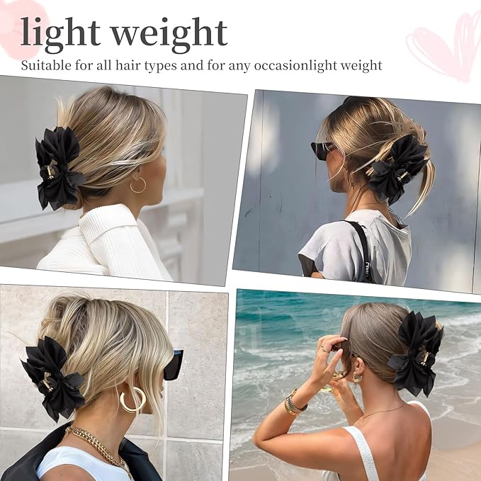 Bow Claw Clips Bow Hair Clips Black 1PCS Big Hair Bows for Women Butterfly Styling Large Hair Clips for Thick Hair for Girls Hair Accessories for Teens