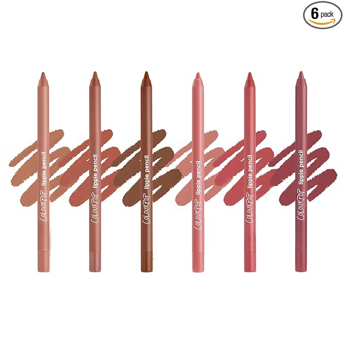 ColourPop Lined and Defined Lippie Lip Pencil Kit - High-Pigment, Long-Lasting & Sharpenable Lip Liner with High-Impact Color - Nude Pink + Brown Shades with a Matte Finish (6 Count)