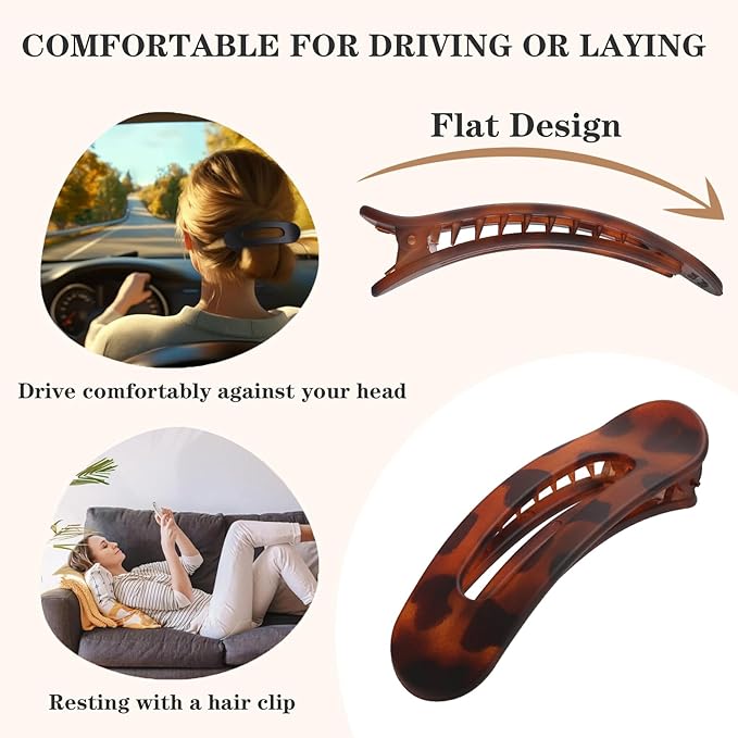 5 Pcs Flat Hair Clips, Medium Lay Flat Claw Clips for Women Girls,Strong Hold Non-slip Hair Claws for Thick Thin Hair(Matte Black&Tortoise Shell)