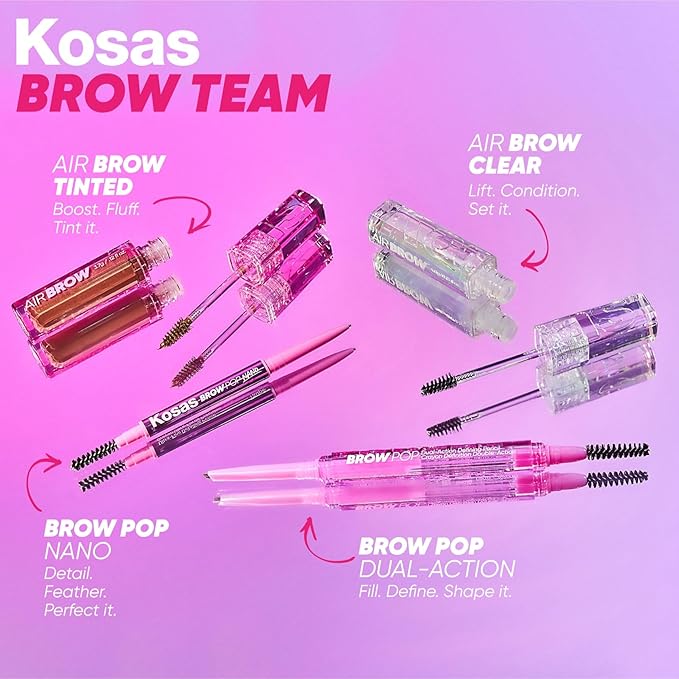 Kosas Air Brow Tinted Eyebrow Gel – Volumizing Brow Gel with Flexible Long-Lasting Hold, Clear