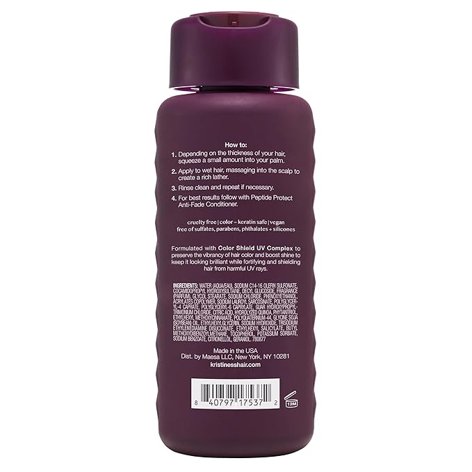 Kristin Ess+ Anti-Fade Moisturizing Shampoo with UV Color Shield & Peptide Technology for Prolonged Color Vibrancy - Sulfate Free, Paraben Free, Vegan, 10 fl oz