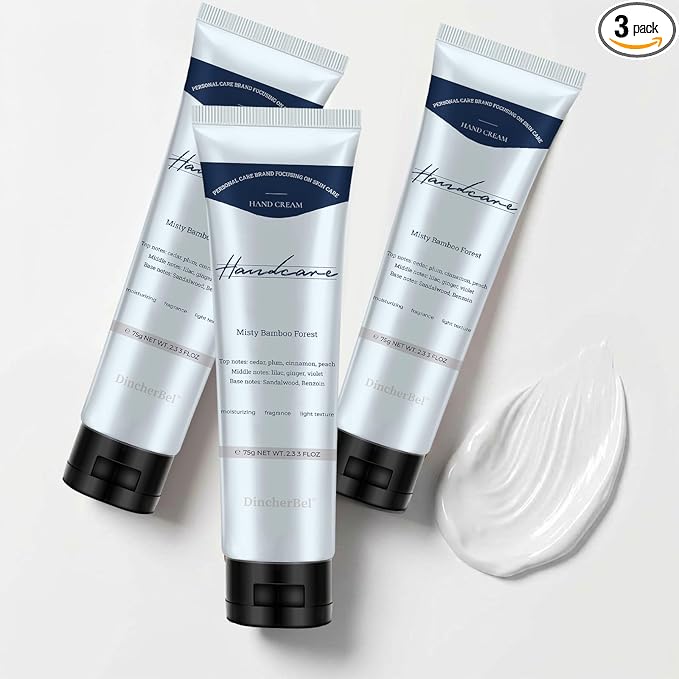 DincherBel 3 Pack Summer Fragrance Hand Cream – Misty Bamboo Forest, Deeply Moisturizes Dry Cracked Hands, Non-Greasy & Fast-Absorbing Portable 3x2.33oz Gift Set
